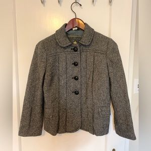 J Crew women’s Herringbone lined wool jacket, 3/4 sleeve